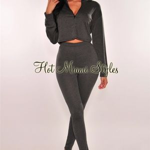 Charcoal Zipper Leggings Two Piece Set